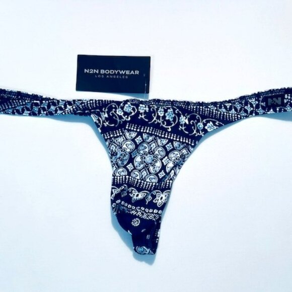 N2N Bodywear Size “XL” Provence T-Back Thong - Navy/White Batik Design - Picture 5 of 14